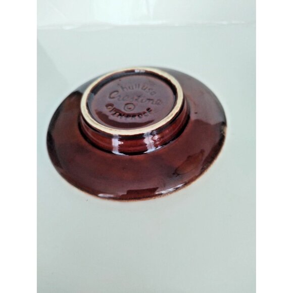 Hull Pottery USA Crestine Pottery Brown Drip Pattern Pitcher & Underplate - Picture 5 of 12